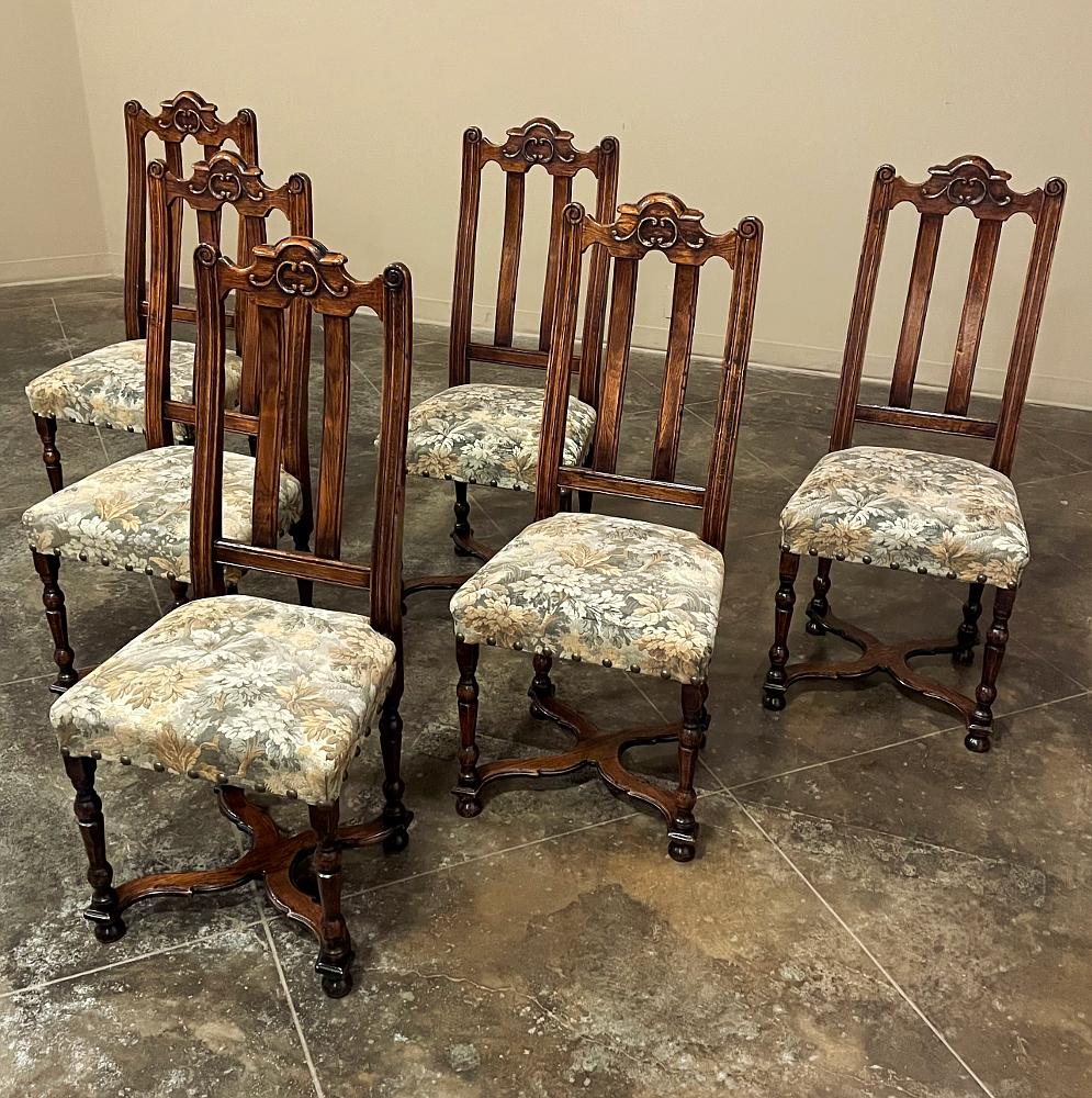 Hand-Crafted Set of 6 Antique Liegoise Louis XIV Dining Chairs For Sale