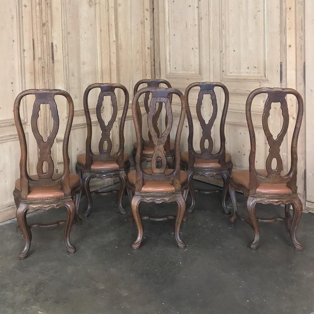 Set of 6 Antique Lyre Back Queen Anne Dining Chairs 7
