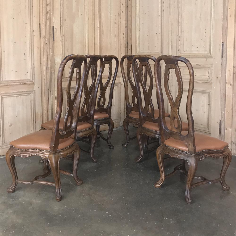 French Set of 6 Antique Lyre Back Queen Anne Dining Chairs