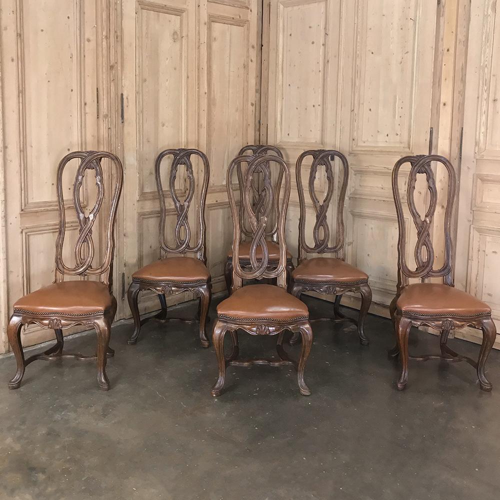 Hand-Crafted Set of 6 Antique Lyre Back Queen Anne Dining Chairs