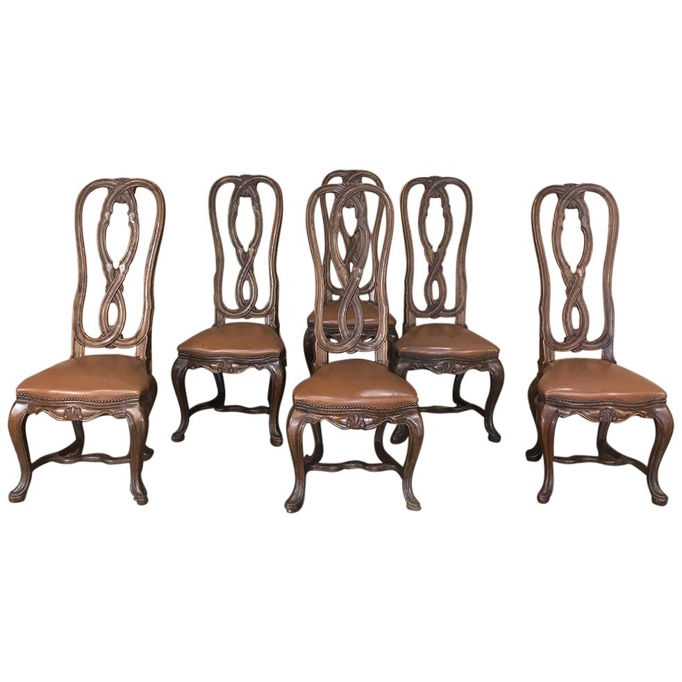 Set of 6 Antique Lyre Back Queen Anne Dining Chairs