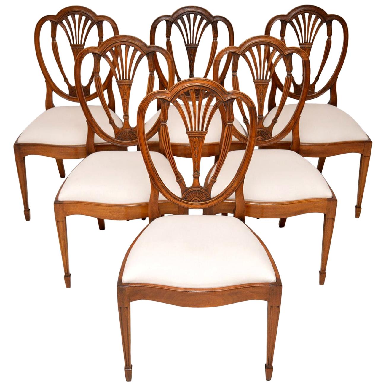 Set of 6 Antique Mahogany Sheraton Style Dining Chairs