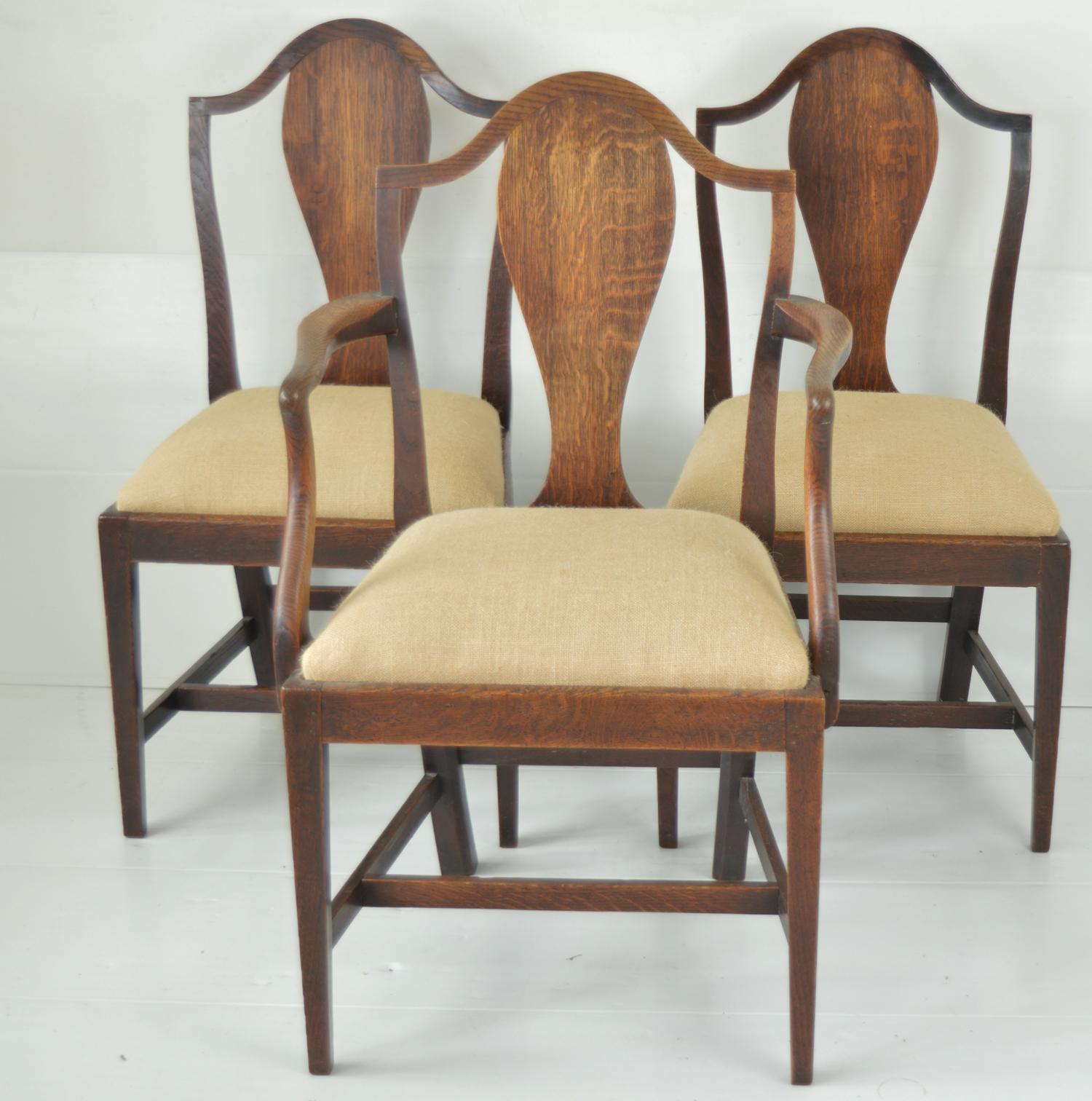 Polished Set of 6 Antique Oak Country Hepplewhite Chairs, English, 18th Century