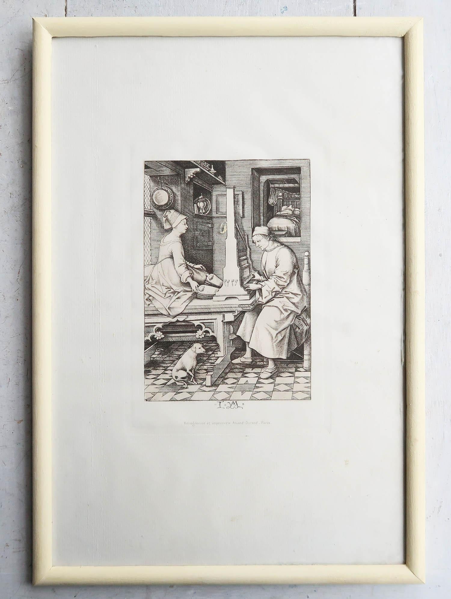 Set von 6 antiken Drucken alter Meister in cremefarbenen Rahmen. Französisch, um 1860 (Renaissance) im Angebot