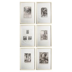 Set von 6 antiken Drucken alter Meister in cremefarbenen Rahmen. Französisch, um 1860