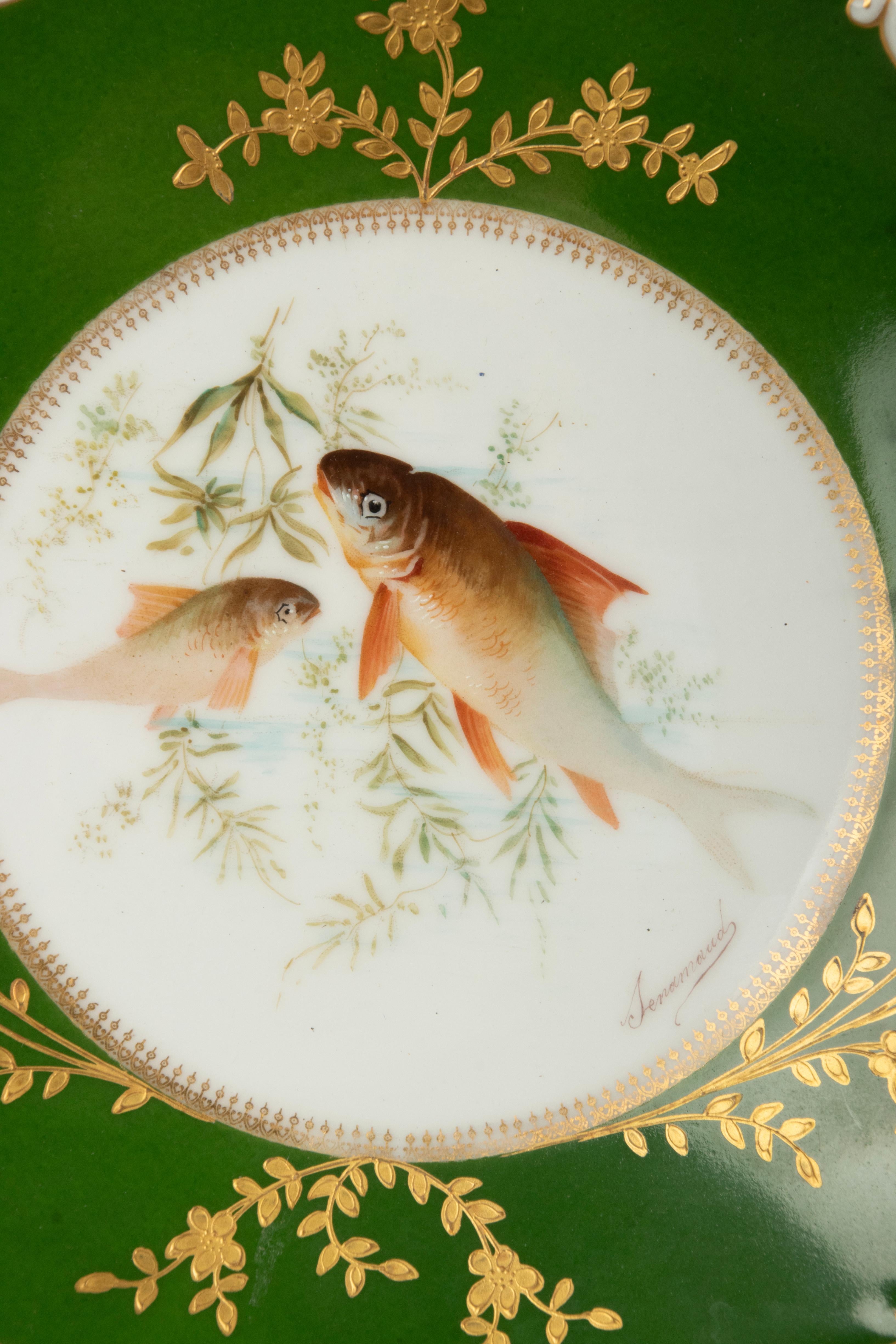 Set of 6 Antique Porcelain Dinner Plates - Limoges - Hand Painted For Sale 1