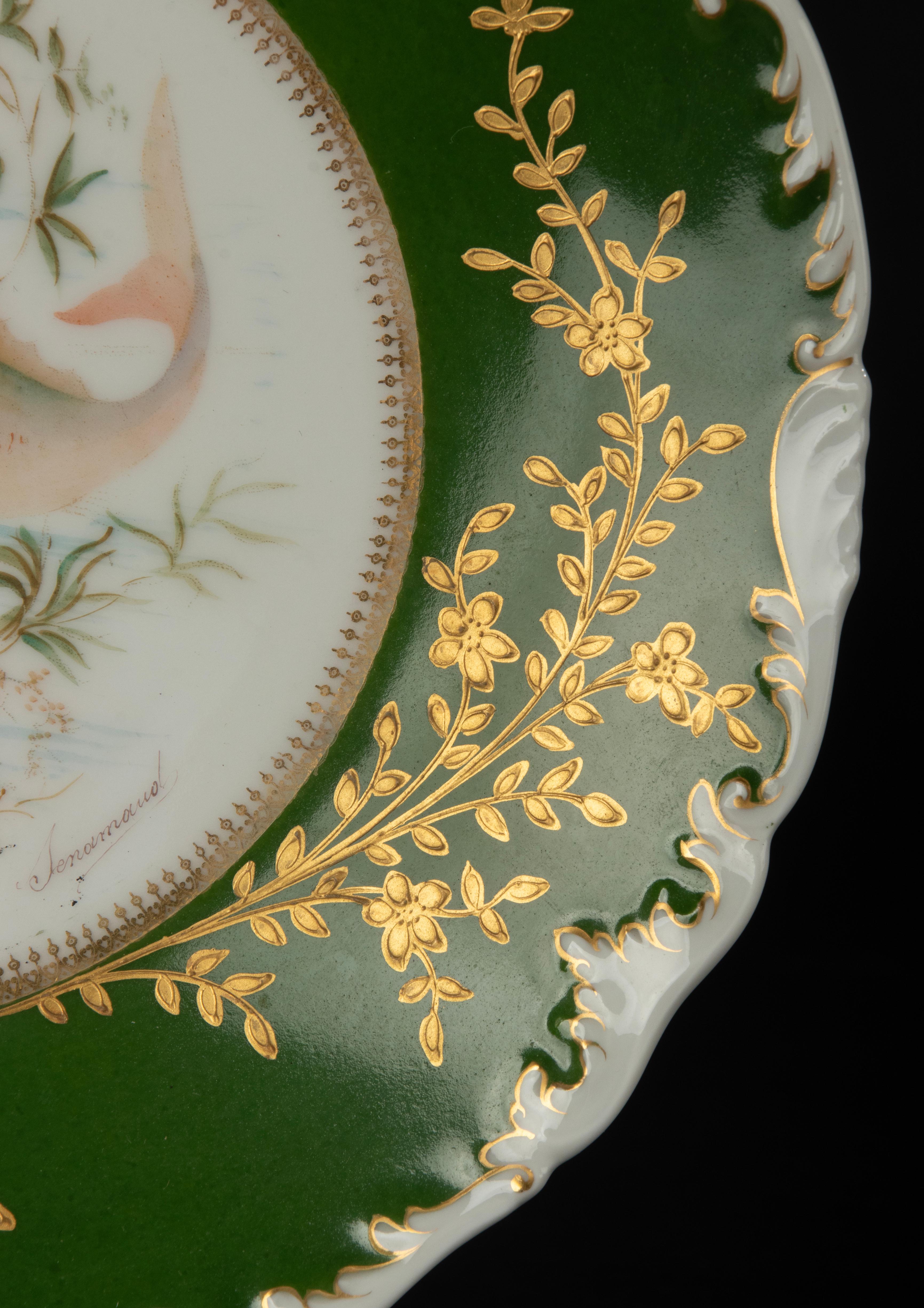 Lot de 6 assiettes plates anciennes en porcelaine de Limoges - peintes à la main en vente 2