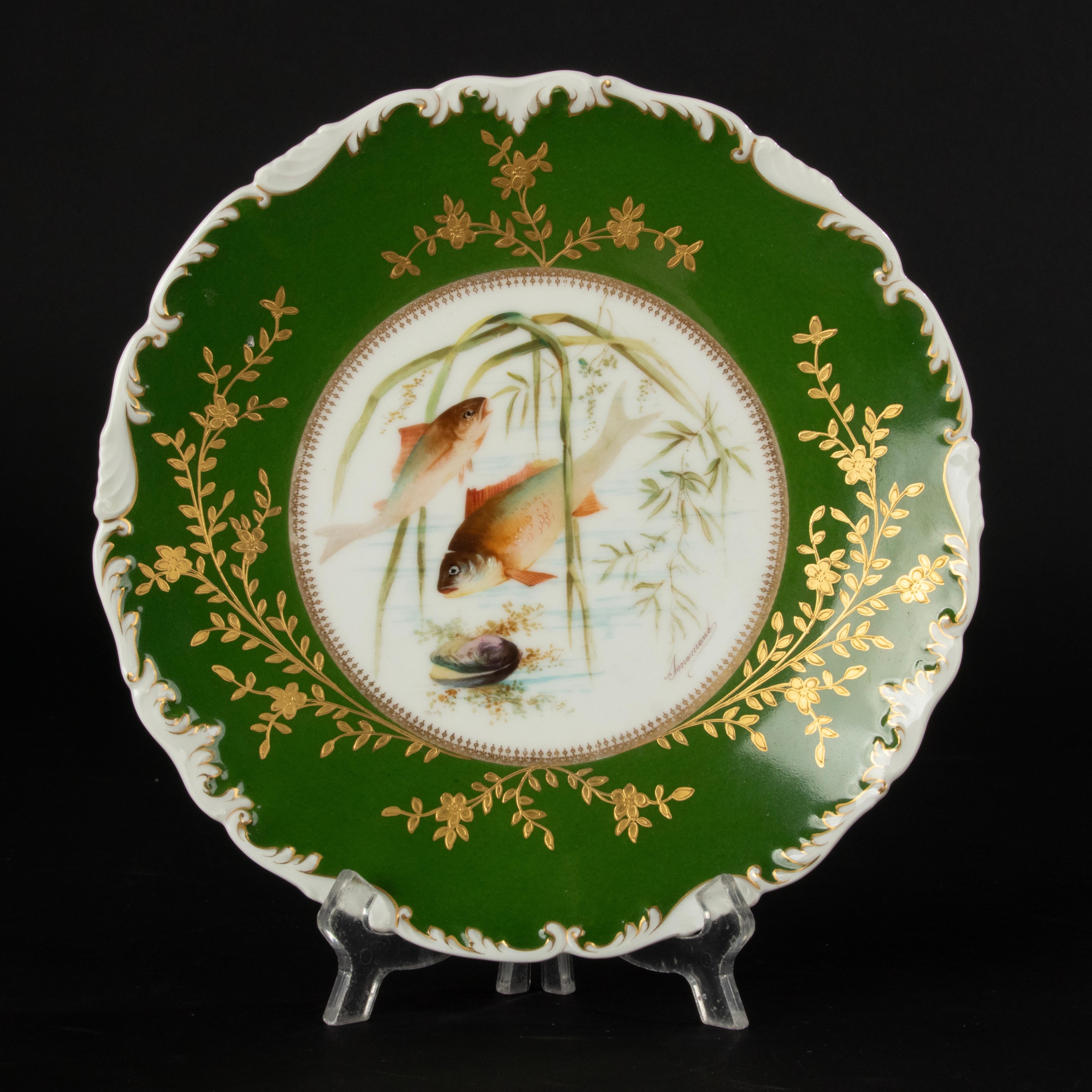 Set of 6 Antique Porcelain Dinner Plates - Limoges - Hand Painted For Sale 6