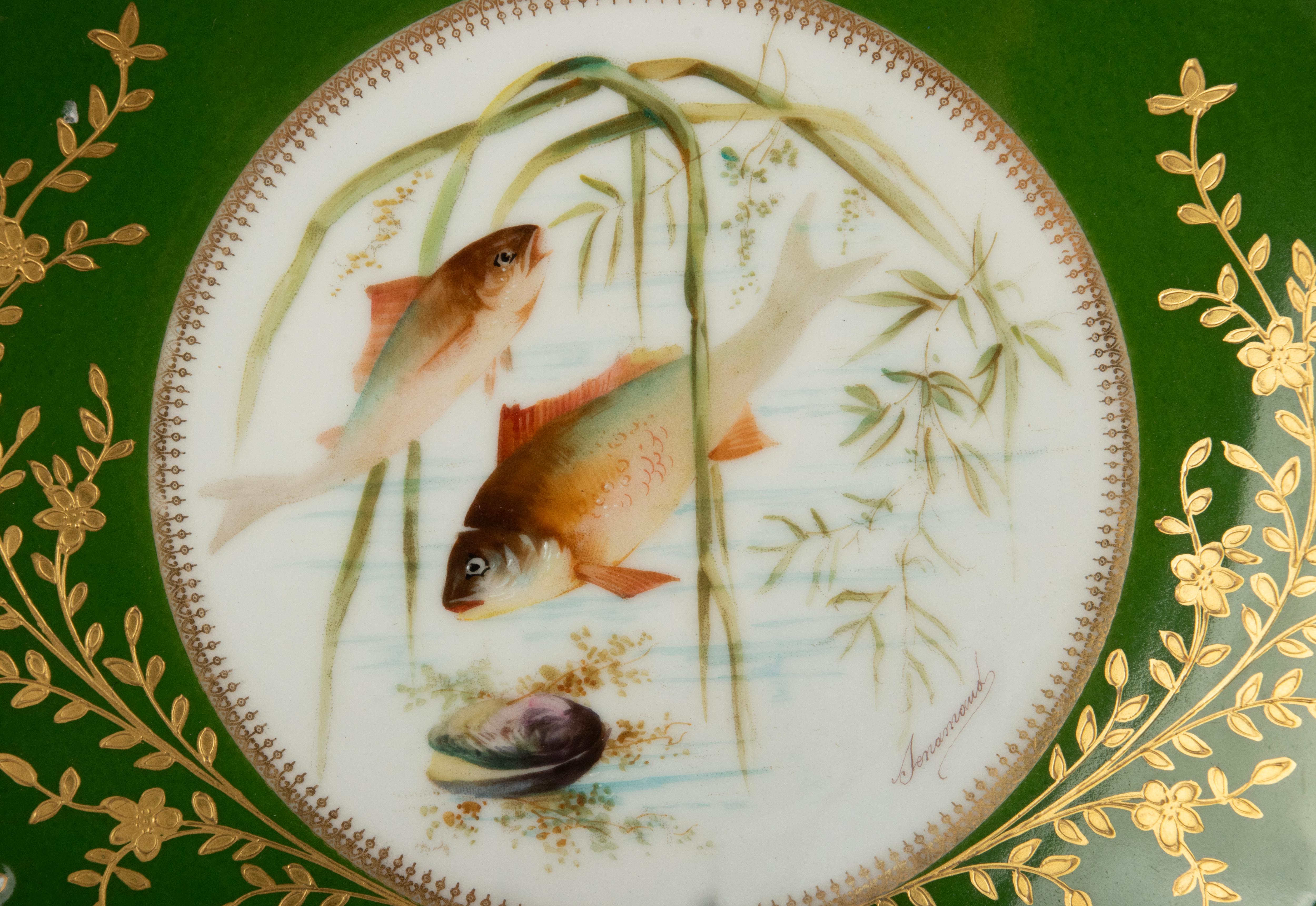 Lot de 6 assiettes plates anciennes en porcelaine de Limoges - peintes à la main en vente 6