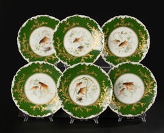 Set von 6 antiken Porzellan-Esstellern aus Limoges, handbemalt