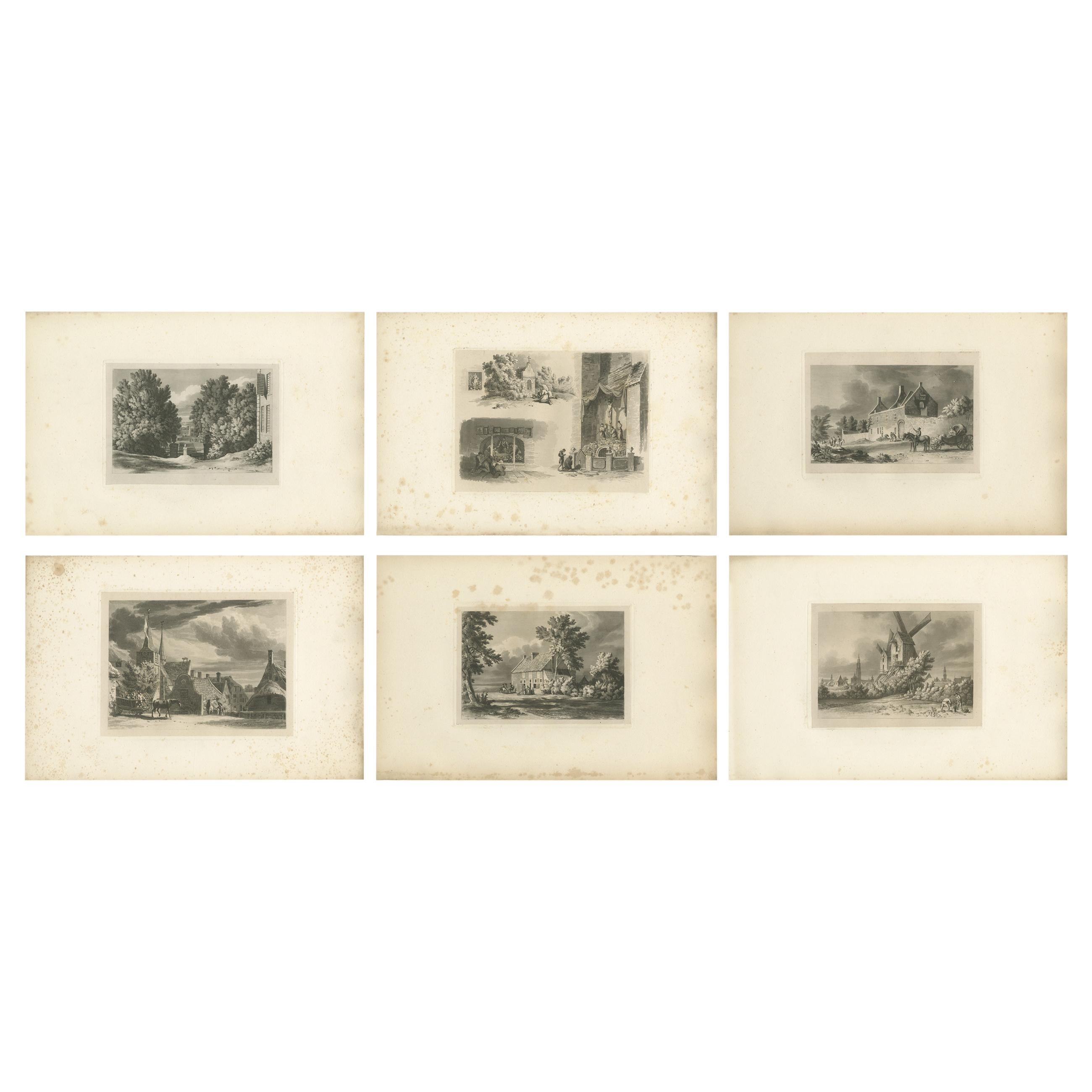 Set von 6 antiken Drucken von Flandern und Holland, um 1820