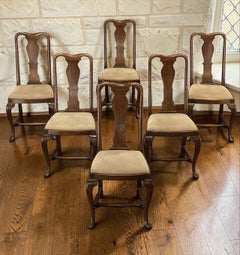 Set of 6 Antique Queen Anne Chestnut Dining Chairs