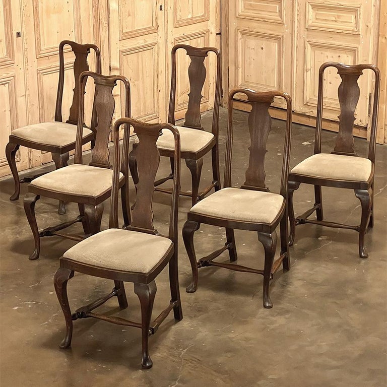 Set of 6 Antique Queen Anne Chestnut Dining Chairs For Sale at 1stDibs