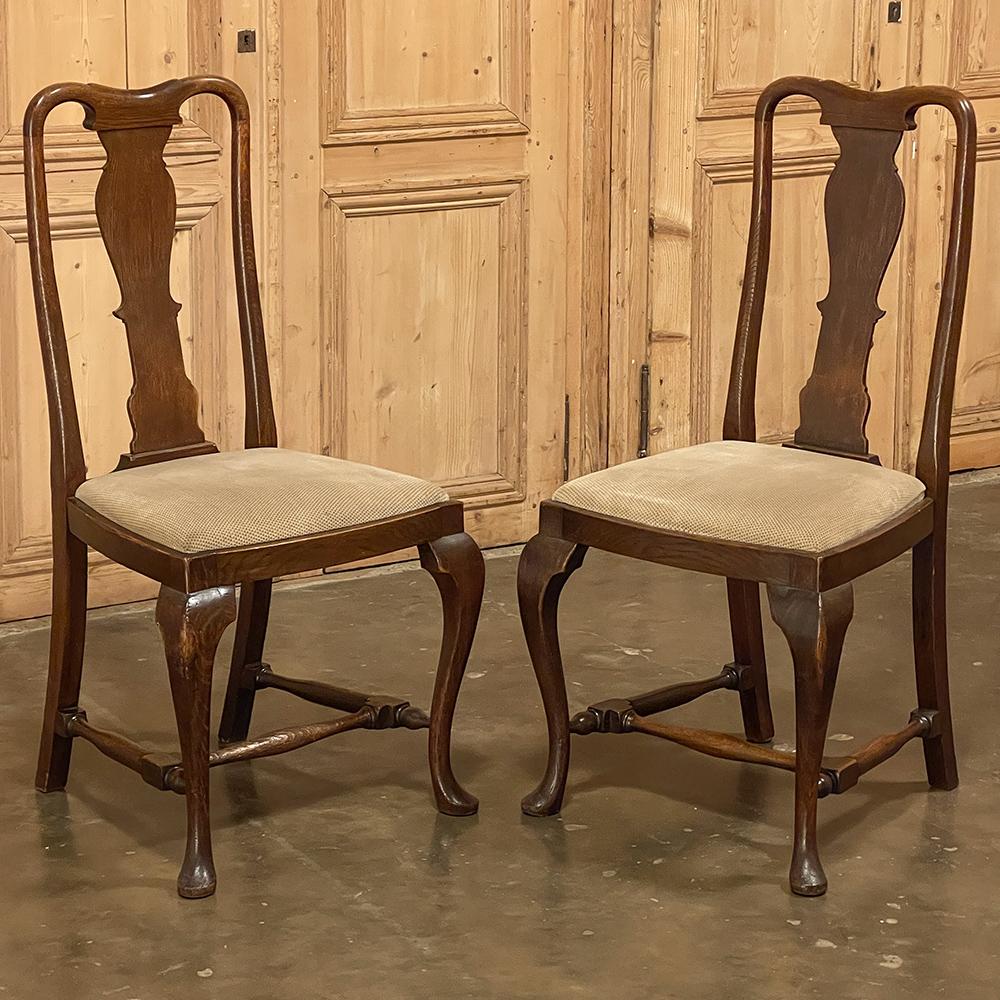 English Set of 6 Antique Queen Anne Chestnut Dining Chairs For Sale