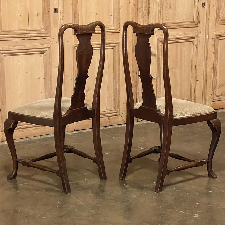Set of 6 Antique Queen Anne Chestnut Dining Chairs For Sale at 1stDibs