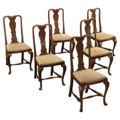 Set of 6 Antique Queen Anne Chestnut Dining Chairs