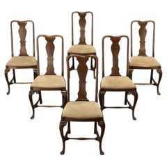 Set of 6 Antique Queen Anne Chestnut Dining Chairs