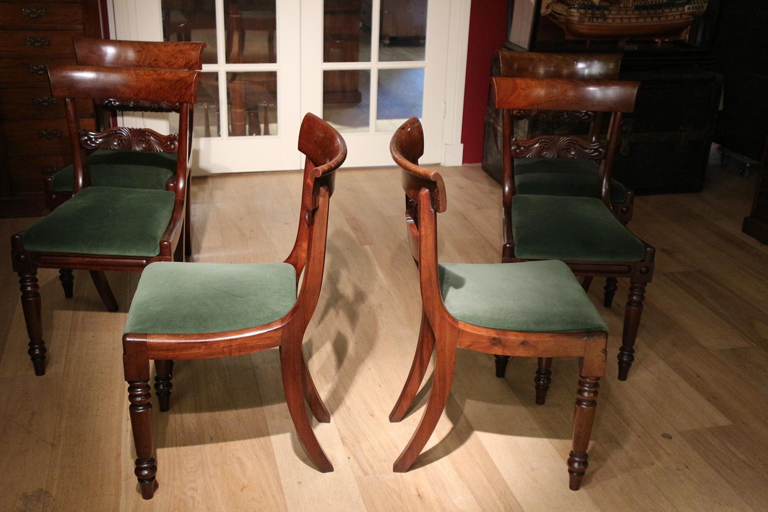 Early 19th Century Set of 6 Antique Regency Dining Room Chairs