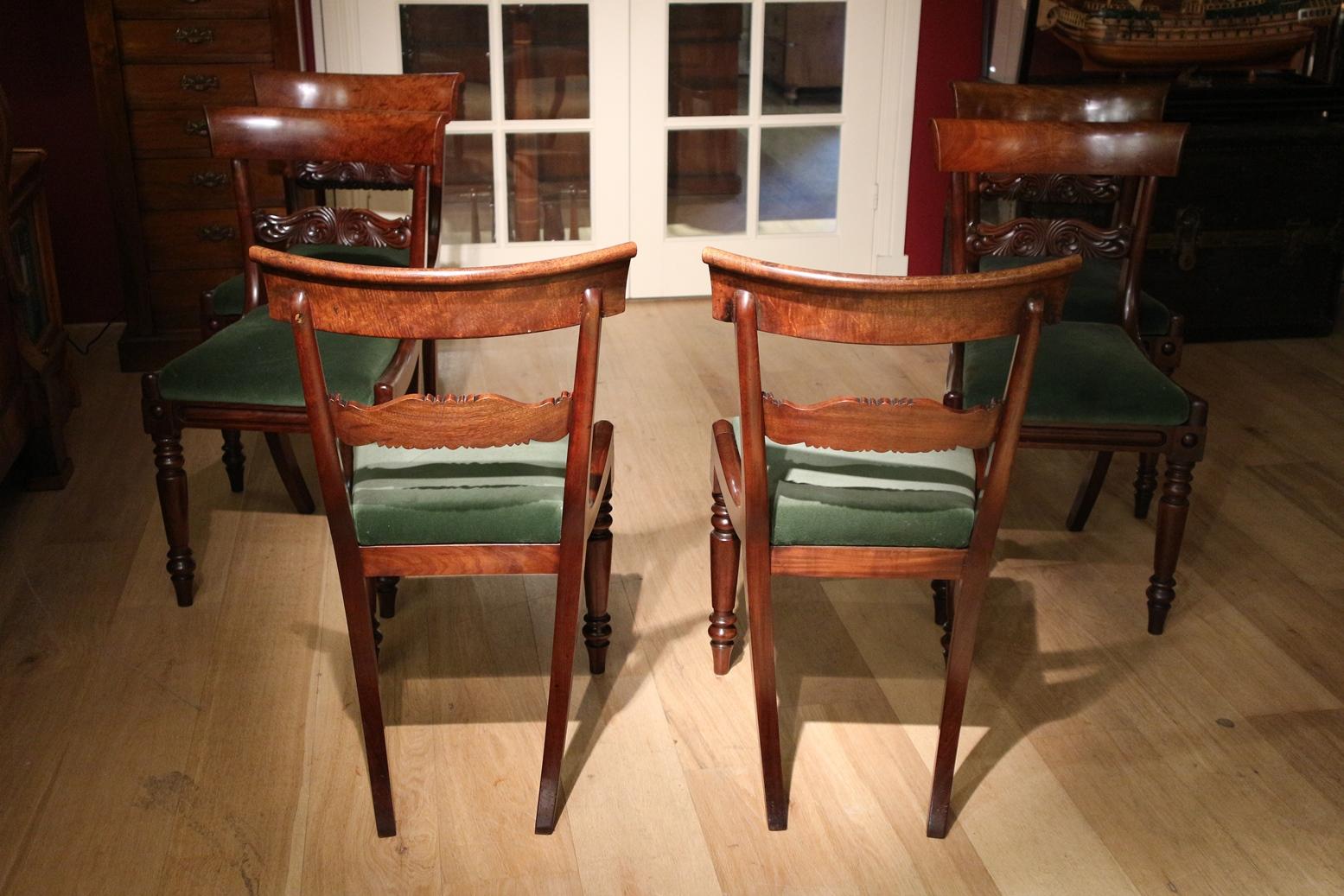 Mahogany Set of 6 Antique Regency Dining Room Chairs