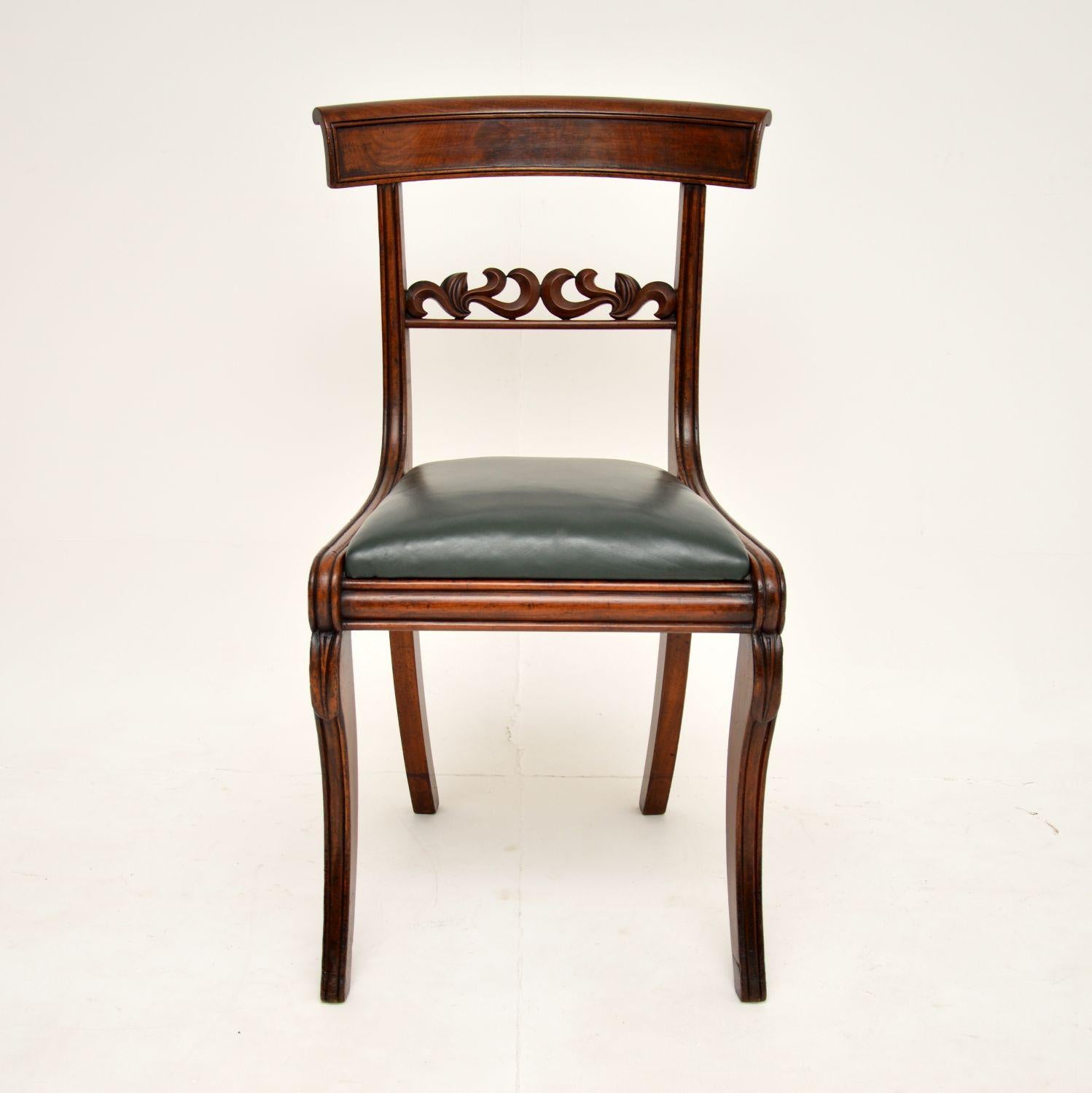19th Century Set of 6 Antique Regency Wood & Leather Dining Chairs
