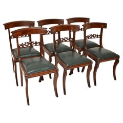 Set of 6 Antique Regency Wood & Leather Dining Chairs