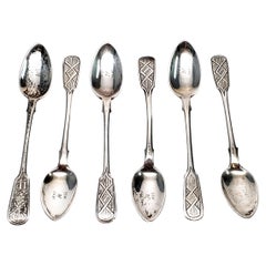 Set of 6 Antique Russian 875 Silver Spoons