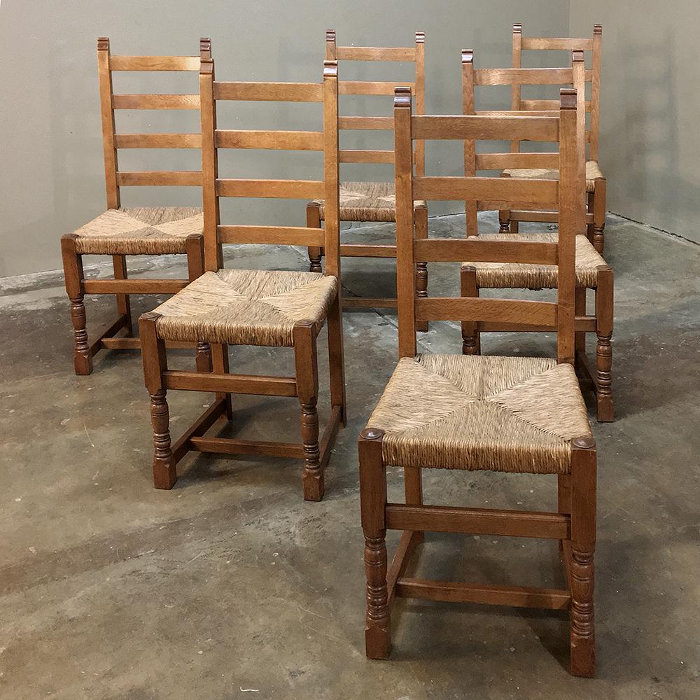 Hand-Crafted Set of 6 Antique Rustic Country French Dining Chairs