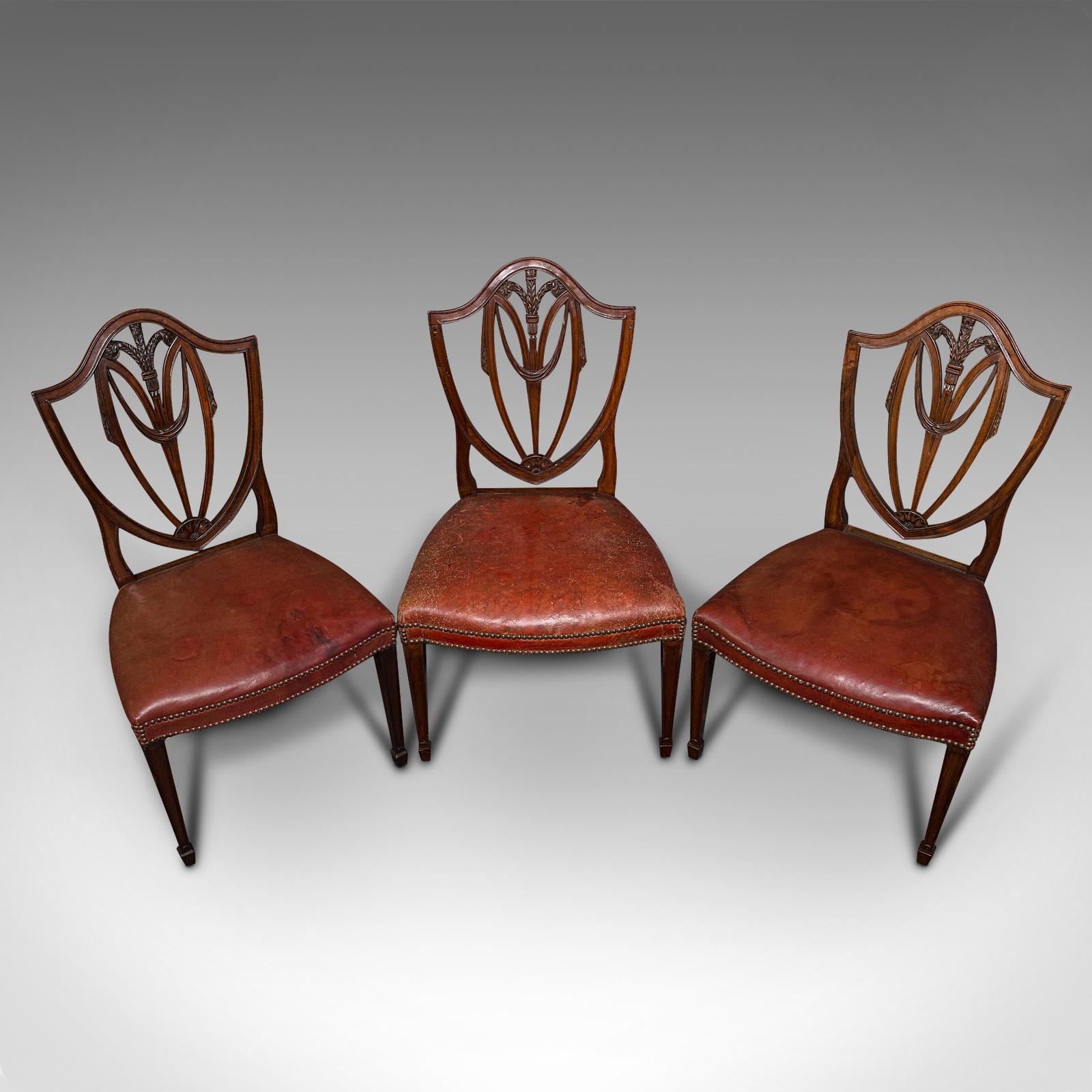 Set of 6, Antique Shield Back Chairs, Dining Seat, After Hepplewhite, Georgian 1