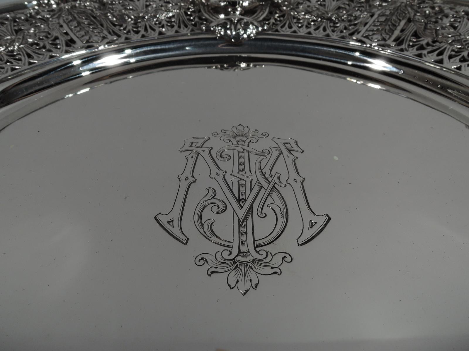 Set of 6 Antique Shreve Adam Sterling Silver Service Dinner Plates In Excellent Condition In New York, NY