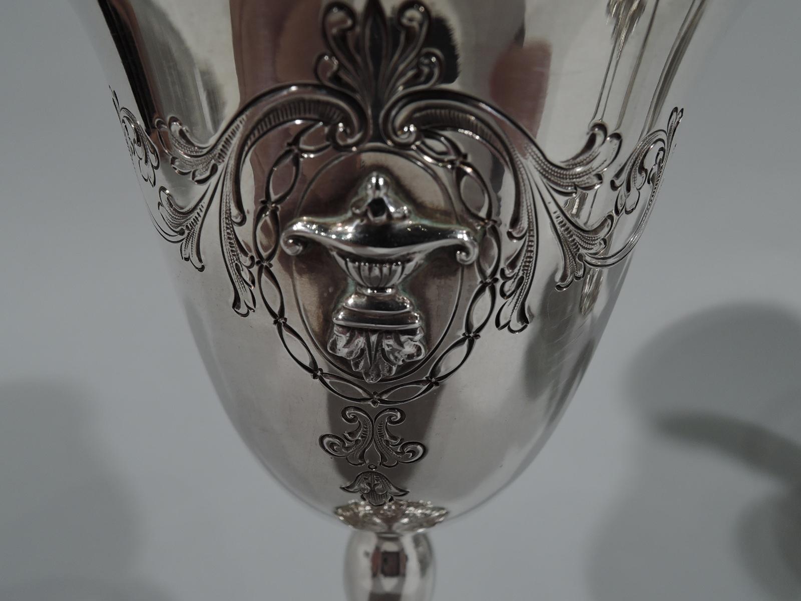American Set of 6 Antique Shreve Sterling Silver Goblets in Adam Pattern