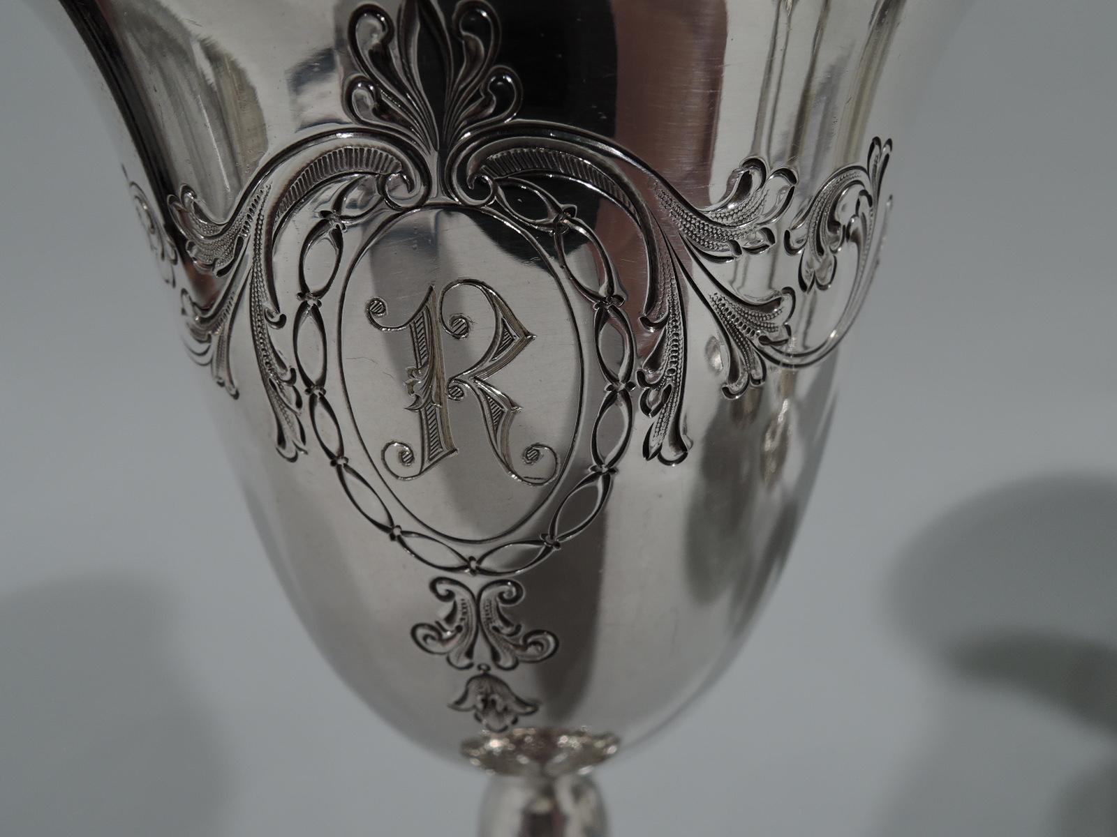Set of 6 Antique Shreve Sterling Silver Goblets in Adam Pattern In Excellent Condition In New York, NY