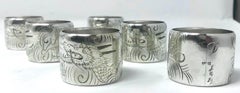 Set of 6 Antique Sterling Silver Napkin Rings in Original Box, Circa 1910