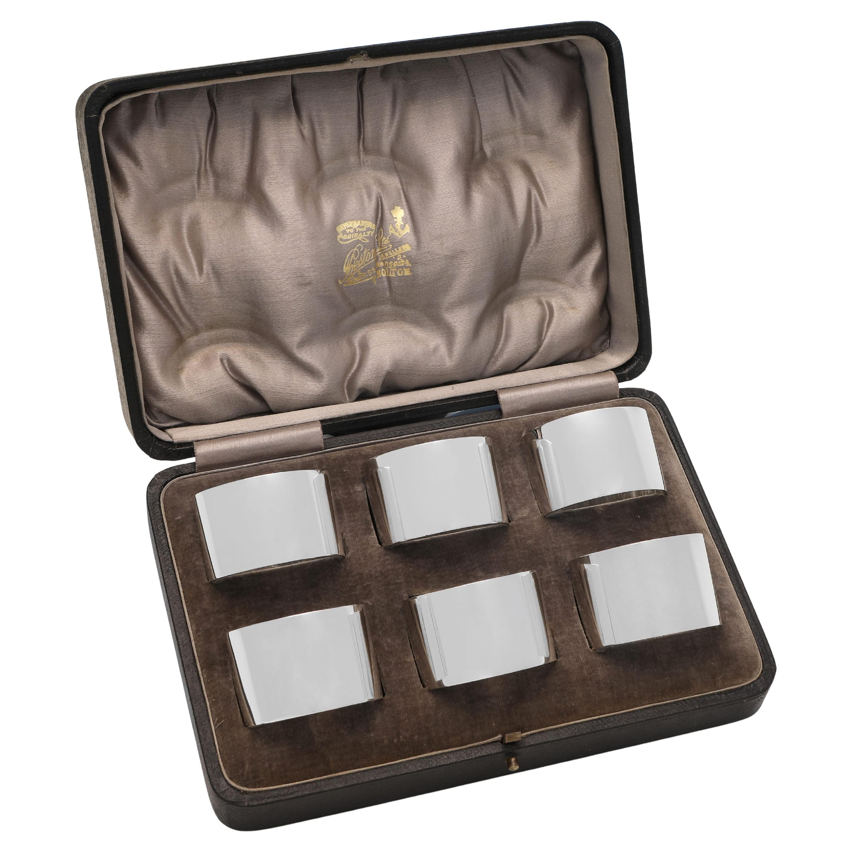 Juego de 6 servilleteros antiguos de plata de ley fabricados en 1922