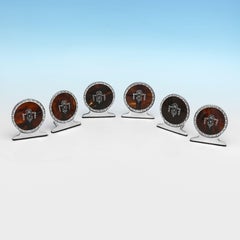 Set of 6 antique sterling silver & tortoiseshell menu holders made in 1911