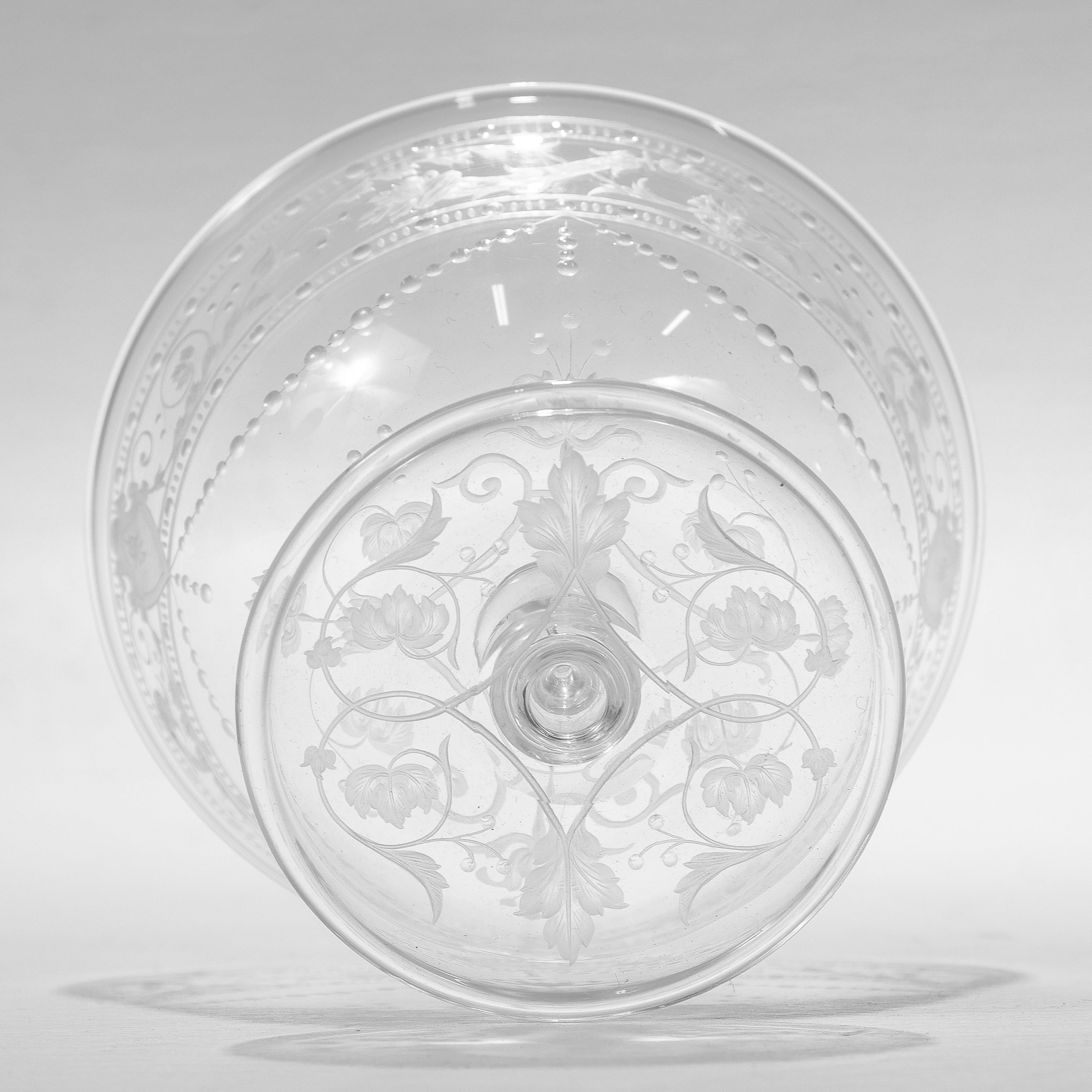Set of 6 Antique Stourbridge Etched & Engraved Glass Sherbert Bowls For Sale 1