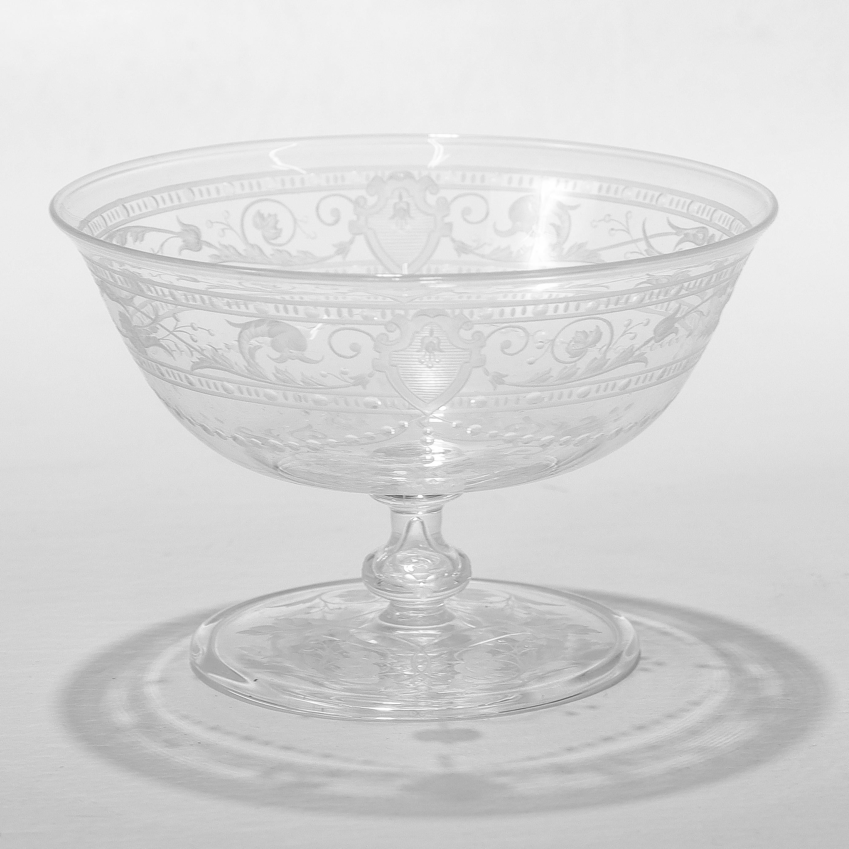 Set of 6 Antique Stourbridge Etched & Engraved Glass Sherbert Bowls For Sale 2