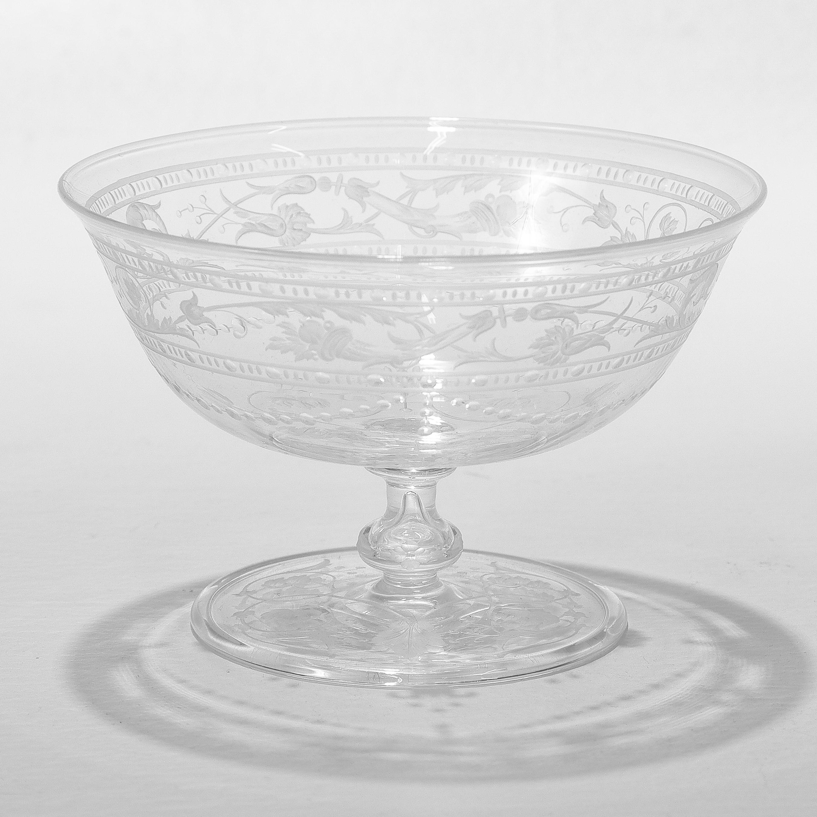 Set of 6 Antique Stourbridge Etched & Engraved Glass Sherbert Bowls For Sale 3