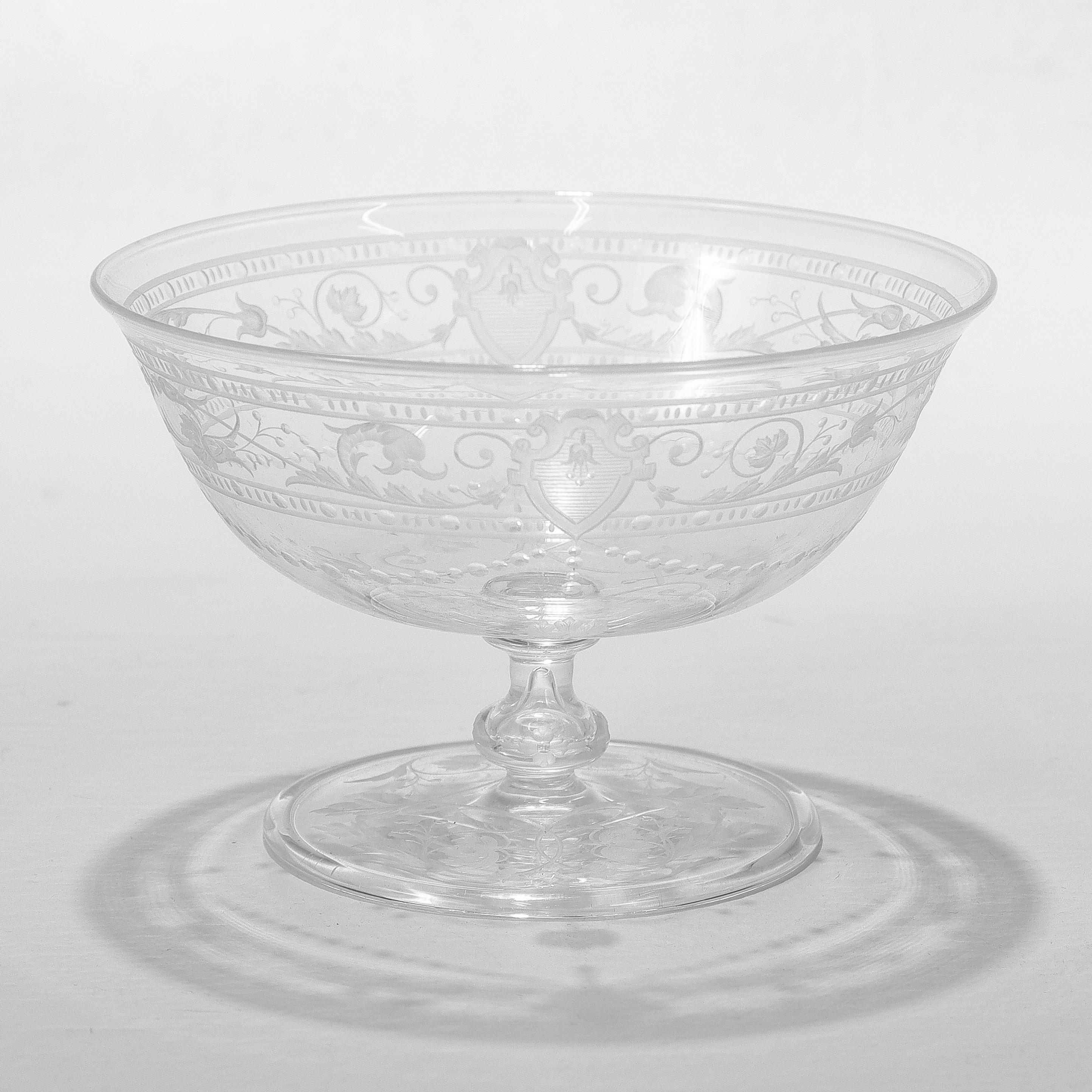 Set of 6 Antique Stourbridge Etched & Engraved Glass Sherbert Bowls For Sale 4