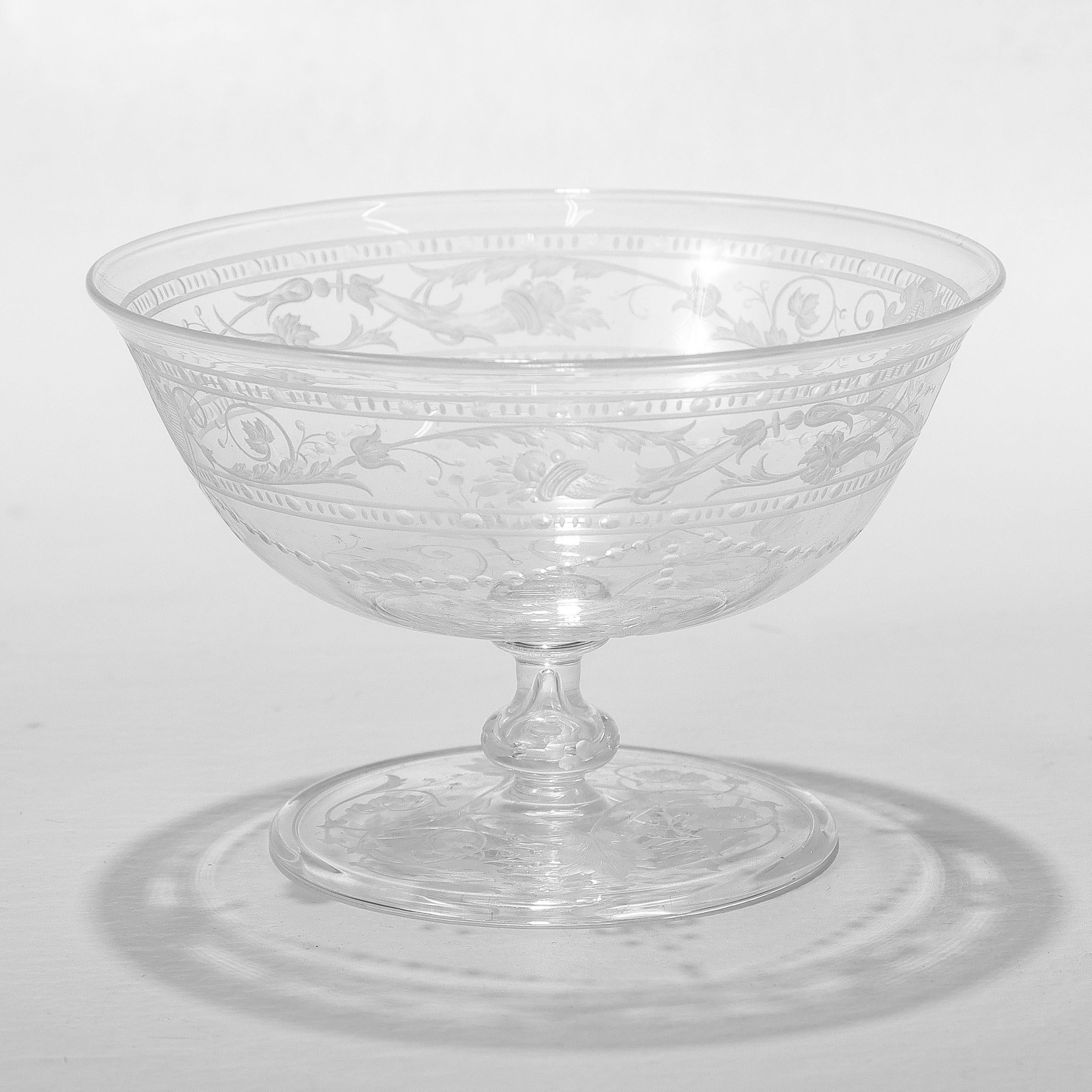 Set of 6 Antique Stourbridge Etched & Engraved Glass Sherbert Bowls For Sale 5