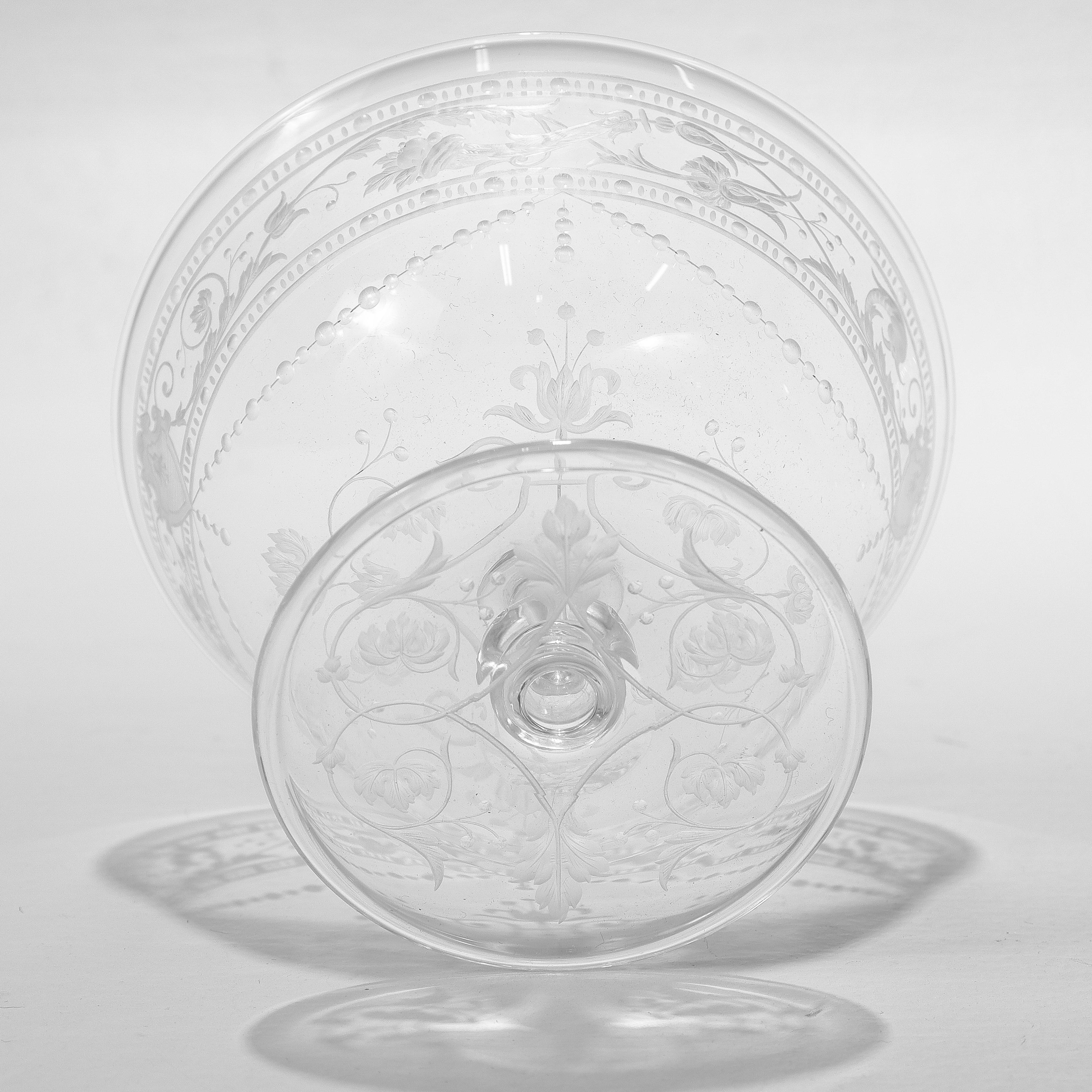 Set of 6 Antique Stourbridge Etched & Engraved Glass Sherbert Bowls For Sale 6
