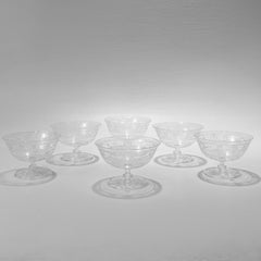 Set of 6 Antique Stourbridge Etched & Engraved Glass Sherbert Bowls