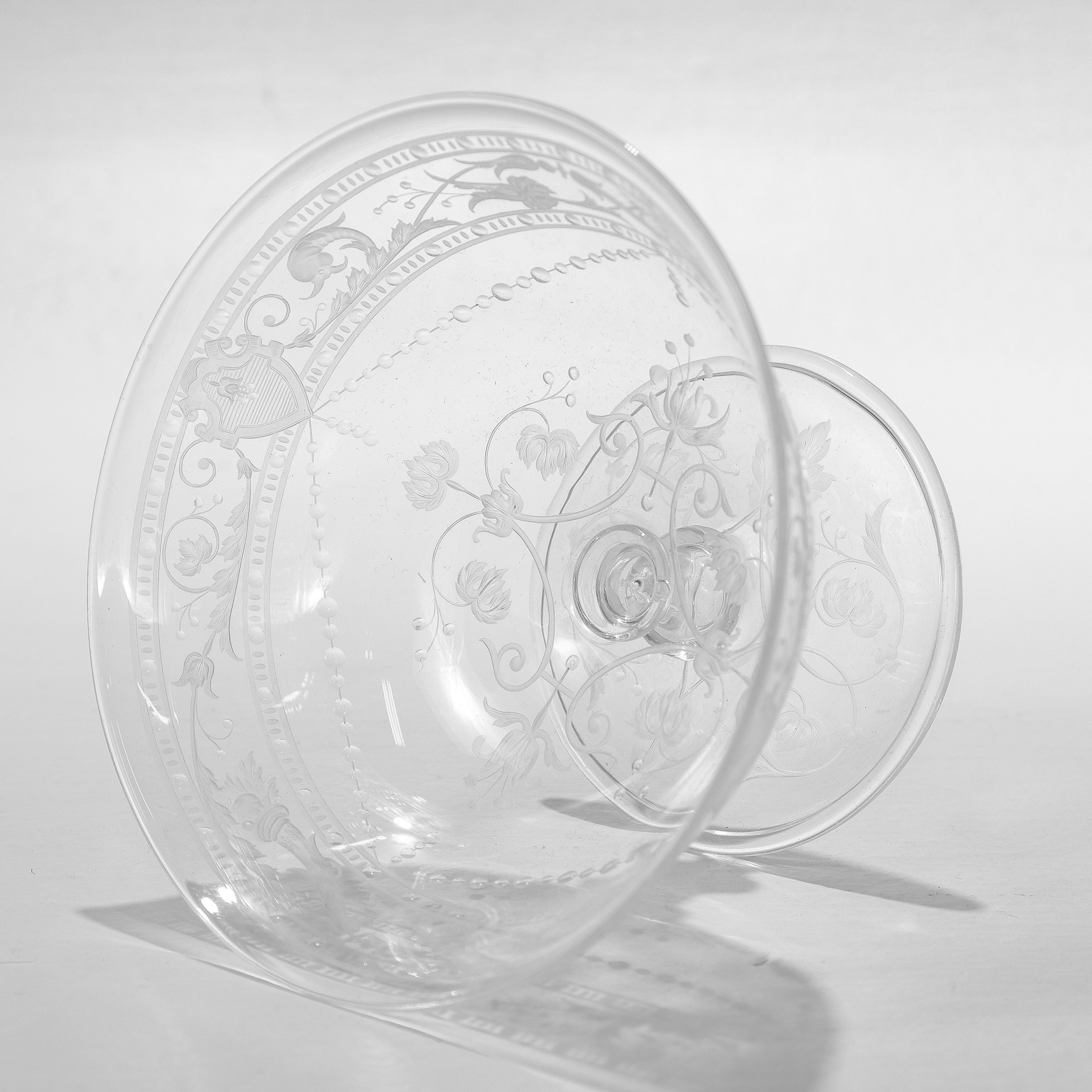 Juego de 6 cuencos antiguos para sorbetes de cristal grabado de Stourbridge en venta 1
