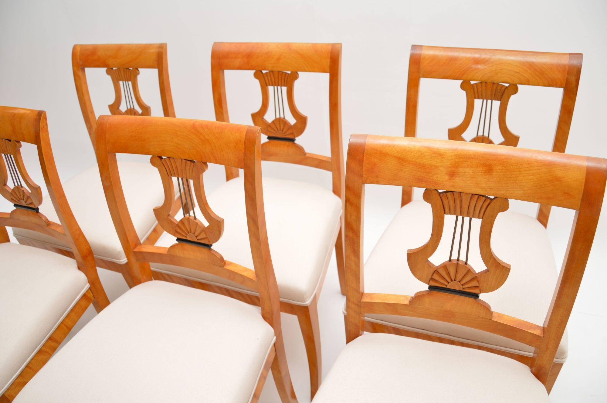 Late 19th Century Set of 6 Antique Swedish Biedermeier Satin Birch Dining Chairs