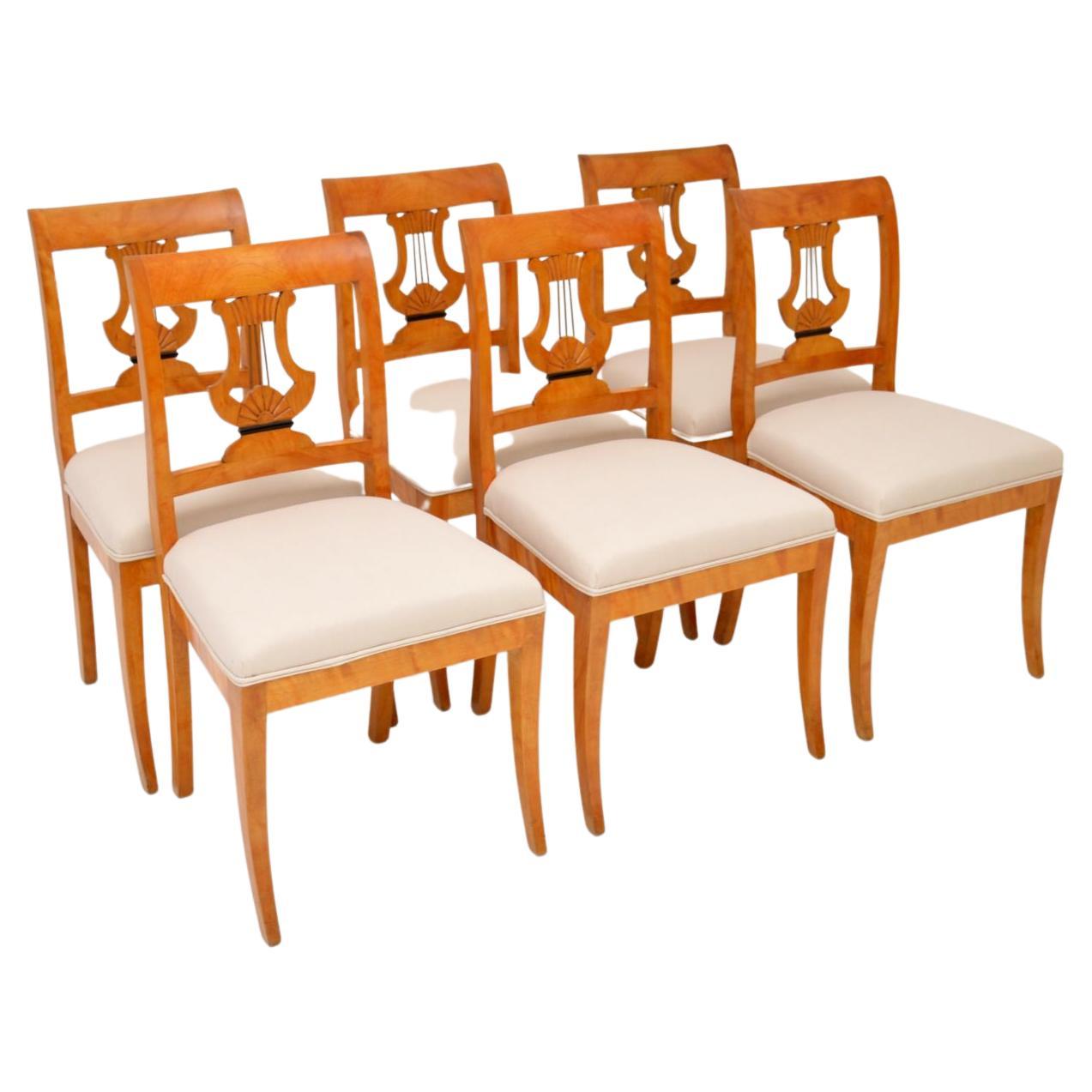 Set of 6 Antique Swedish Biedermeier Satin Birch Dining Chairs