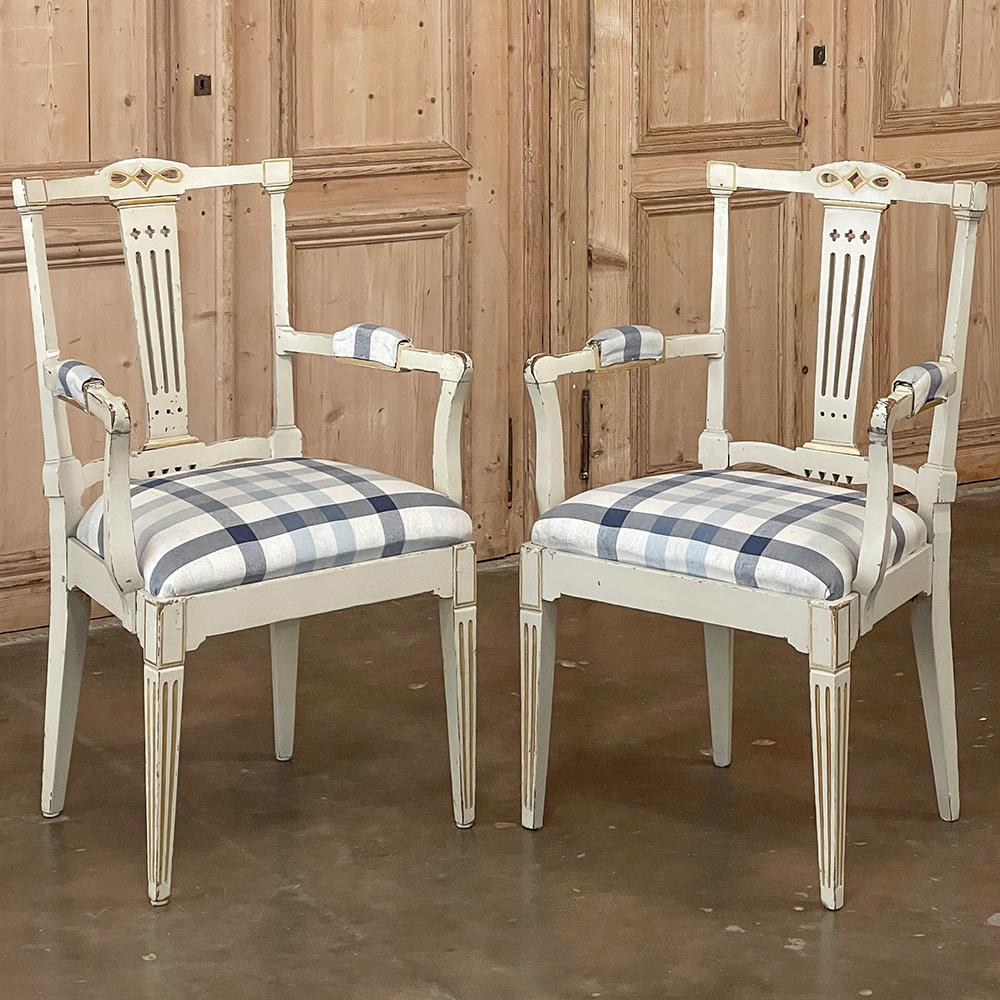 Set of 6 Antique Swedish Gustavian Painted Dining Chairs Includes 2 Armchairs For Sale 6