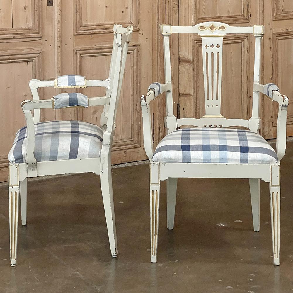 Set of 6 Antique Swedish Gustavian Painted Dining Chairs Includes 2 Armchairs For Sale 7