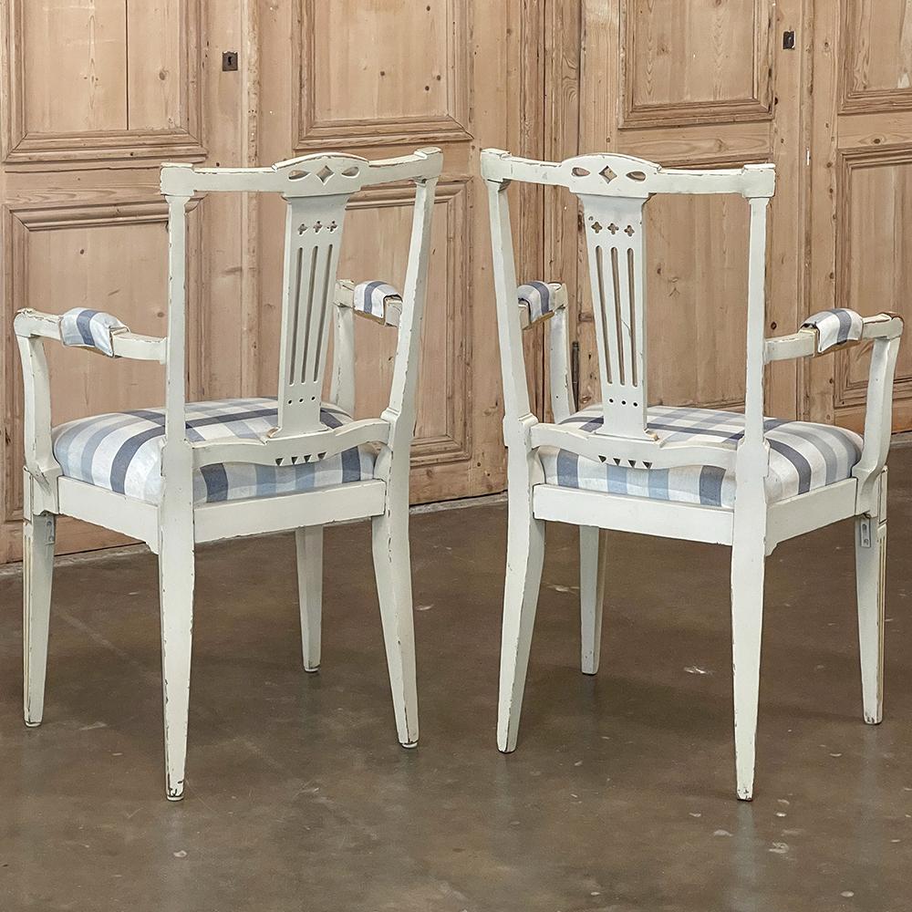 Set of 6 Antique Swedish Gustavian Painted Dining Chairs Includes 2 Armchairs For Sale 8