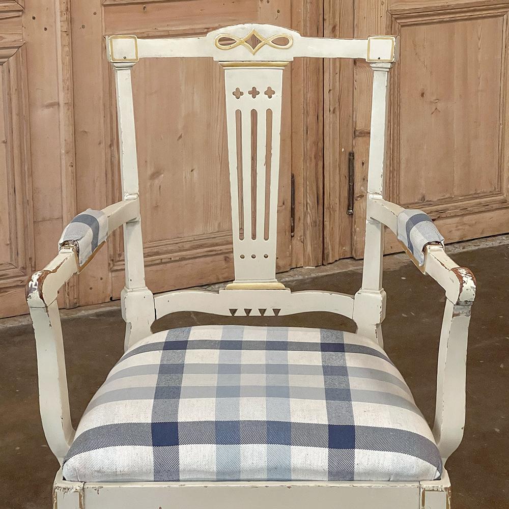 Set of 6 Antique Swedish Gustavian Painted Dining Chairs Includes 2 Armchairs For Sale 13