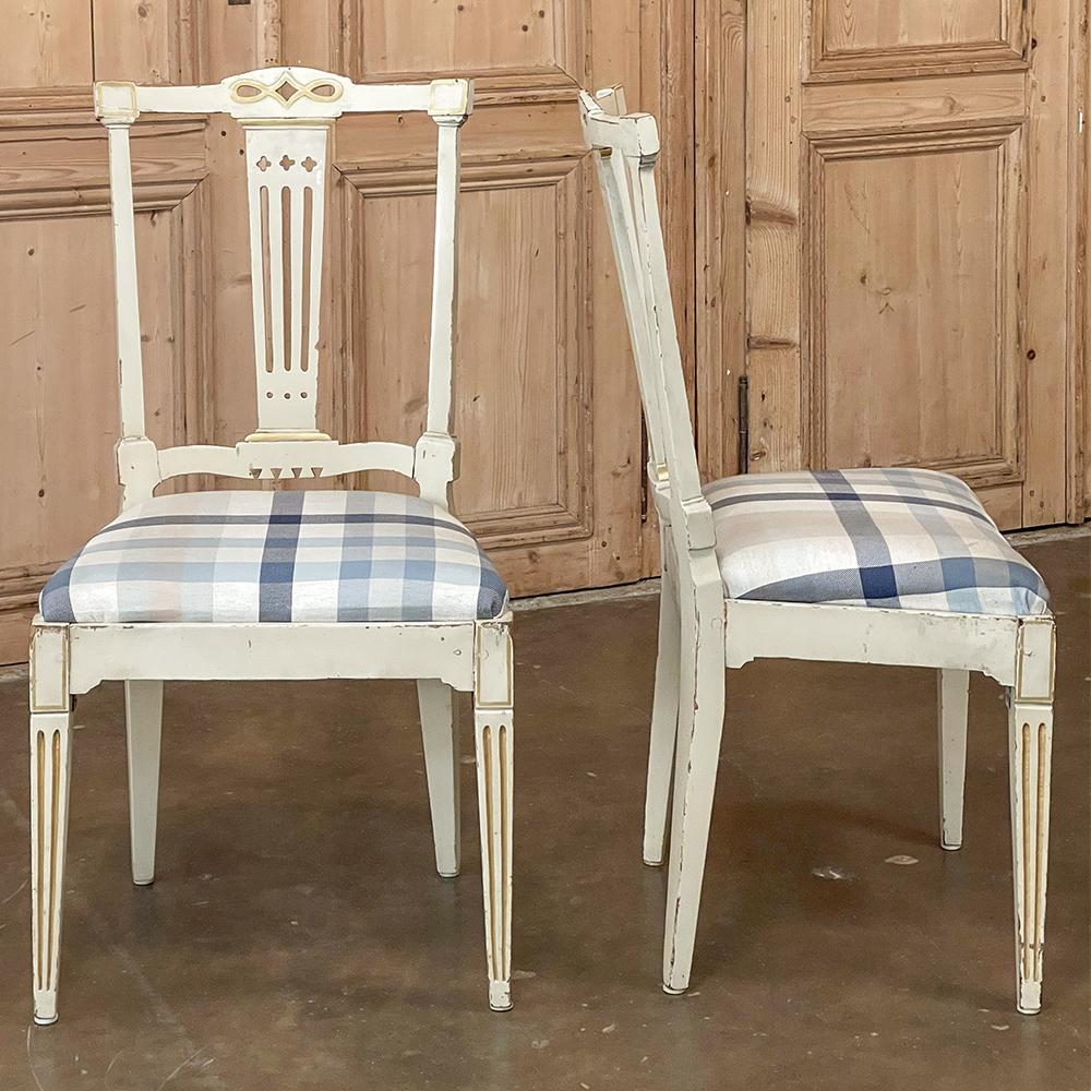 20th Century Set of 6 Antique Swedish Gustavian Painted Dining Chairs Includes 2 Armchairs For Sale