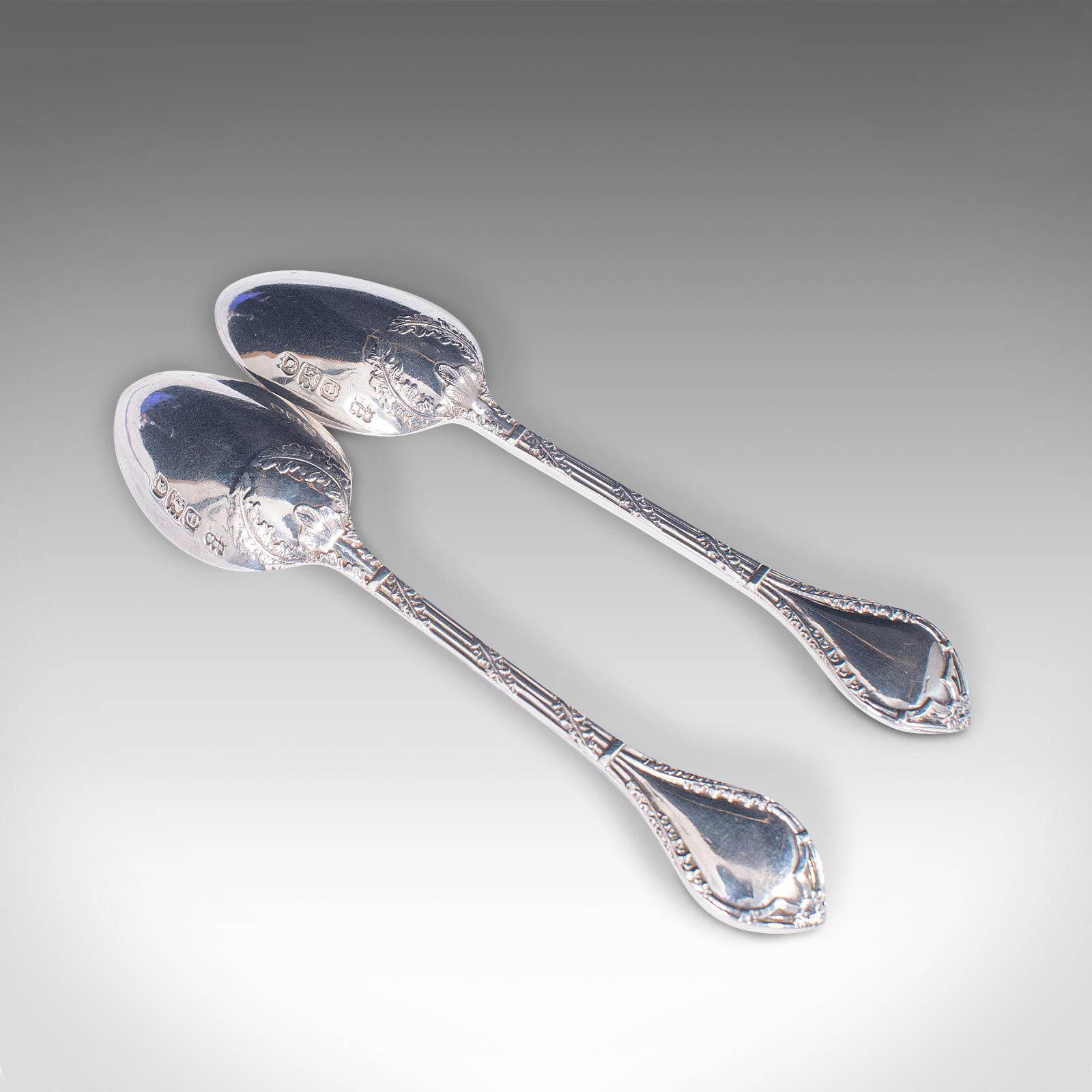 19th Century Set of 6, Antique Tea Spoons, English, Silver, Hallmark, London, Victorian, 1900 For Sale